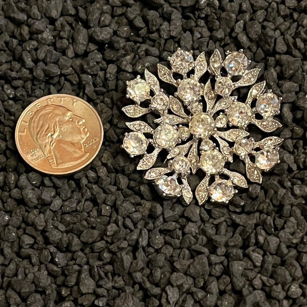 Vintage Bogoff Clear Rhinestone Snowflake Brooch … - image 2